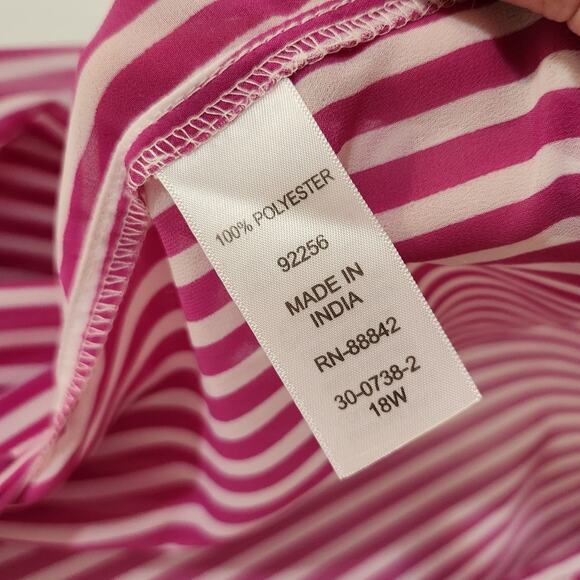 Roaman's Classic Long Sleeve Button Up Pinstriped Boyfriend Shirt Pink Size 18W - Picture 8 of 9